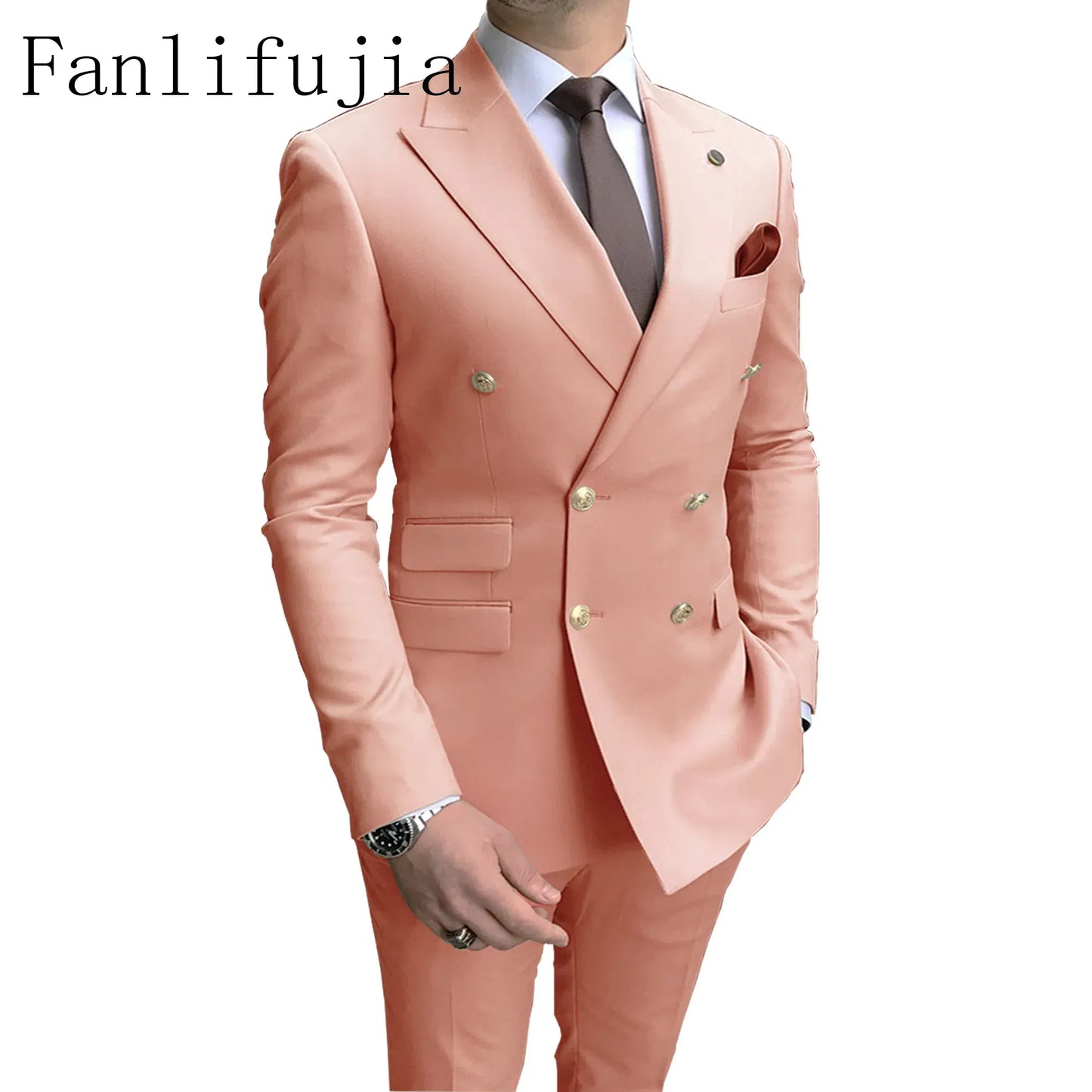 Color: SKY BLUE, Size: S - Fanlifujia Store 2024 Casual Sky Blue Men Suits Double Brested Peak Lapel  Gold Button Groom Wedding Tuxedos Best Costume Homme