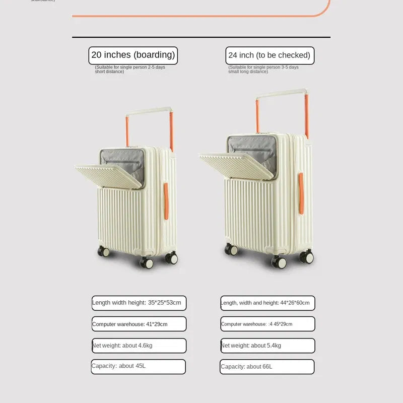 Color: Beige, Luggage Size: 20Inches 500mm - Wide Pull Rod Suitcase 2024 New Universal Wheel Small Lightweight Boarding Luggage 20 inch Password Lock Travel Case
