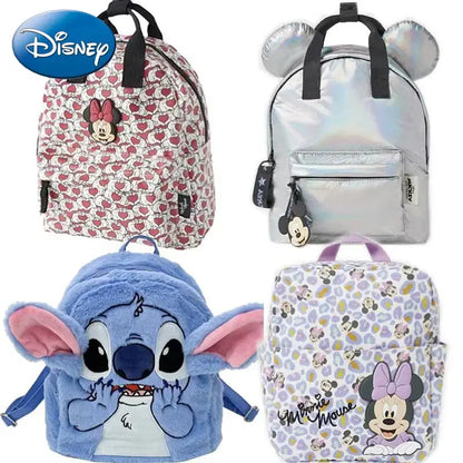 Color: Burgundy - Disney New Mickey Cartoon Fashion Backpack Women's Minnie Canvas School Bag Boys and Girls Fashion Large Capacity Backpack