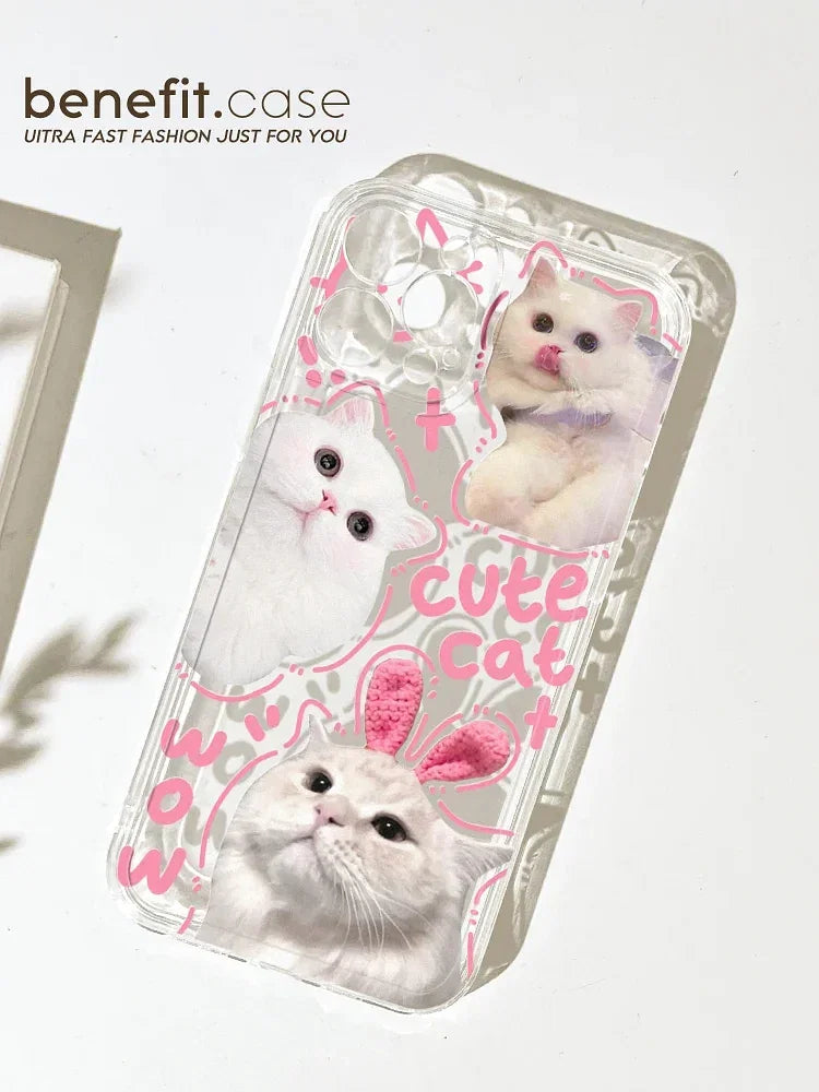 Color: Azul, Material: EVA - Funda para teléfono con diseño de gatito para iPhone 15, 14, 13, 12, 11 Pro Max, XR, XS, X, 7, 8 Plus, Mini SE, funda transparente con diseño de gato