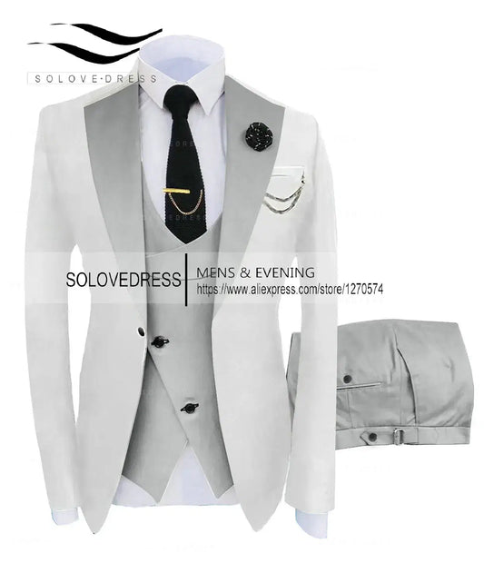 Color: Khaki, Size: 5XL - ( Jacket + Vest + Pants )Suits for Mens 2024 Casual Business Suit High-end Social Formal Suit 3 Pcs Set Groom Wedding Men