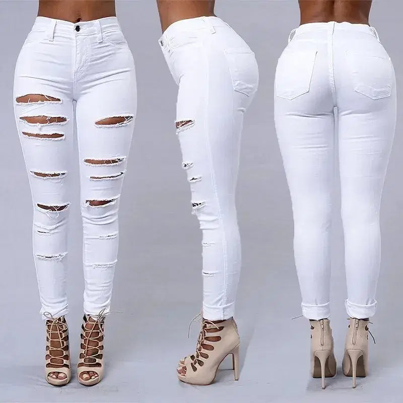 Color: black, Size: M - Women's Ripped Tight Sexy Large Size Skinny Pants Jeans for Women