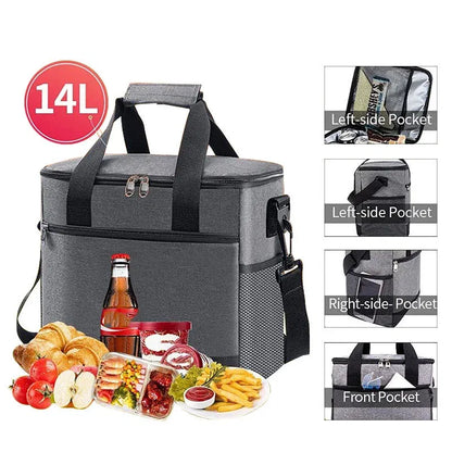 Color: Blue - Large Capacity Tote Bento Insulated Lunch Bag Picnic Food Lunch Box Storage Ice Cooler Thermal Bag Portable Fridge Thermal Bag