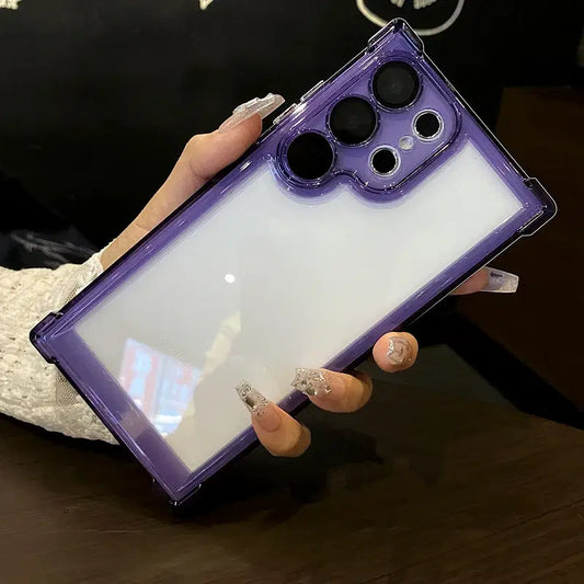 Color: PURPLE, Material: Plastic - Luxury Shockproof Clear Acrylic Case For Samsung Galaxy S24 S23 FE S22 Plus S24 Ultra A34 A54 A15 A25 A35 A55 A53 5G Hard Cover