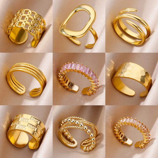 Anillos de acero inoxidable 316L para mujer, color dorado, nunca se decoloran, de lujo. 