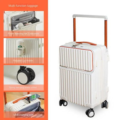 Color: Beige, Luggage Size: 20Inches 500mm - Wide Pull Rod Suitcase 2024 New Universal Wheel Small Lightweight Boarding Luggage 20 inch Password Lock Travel Case