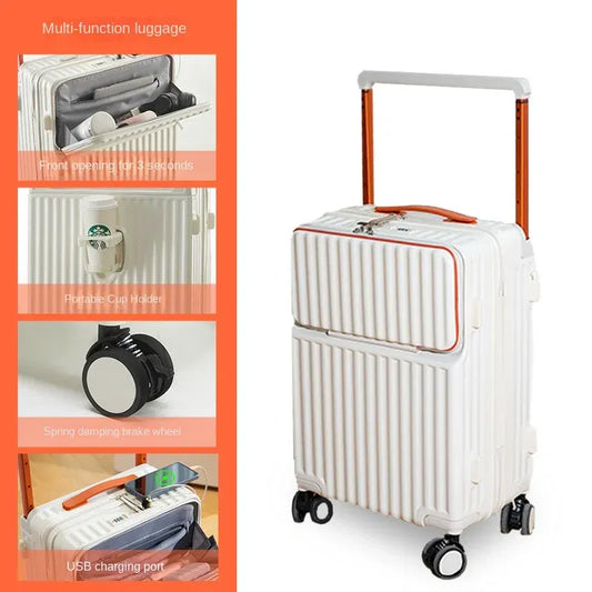Color: Beige, Luggage Size: 20Inches 500mm - Wide Pull Rod Suitcase 2024 New Universal Wheel Small Lightweight Boarding Luggage 20 inch Password Lock Travel Case
