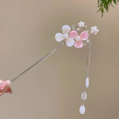 Elegante accesorio para el cabello de estilo chino con borla de flores esmaltadas románticas 