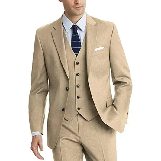 Color: Brown, Size: S - Formal Suit for Men Slim 3 Pieces Blazer Vest and Pant Set Notched Lapel High Quality Elegant Tuxedo Set Wedding Dress Business