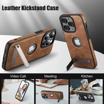 Color: Beige, Material: NEOPRENE - PU Leather Kickstand Phone Cases for iPhone 15 Pro Max 14 Plus 11 13 12 Mini Mobile Case with Holder Luxury Slim Shell Cover