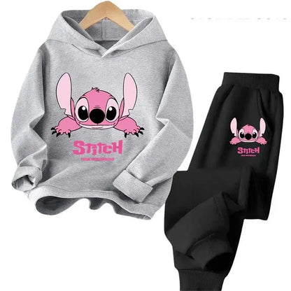 Color: Khaki, Kid Size: 2T - Children Hoodies Stitch Kawaii Fashion Pullover Sweatshirt Anime Trucksuit Manga Cartoons Girls Boy Kids Autumn Casual Clothes