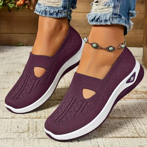 Women's Solid Color Breathable Sneakers, Soft Sole Lightweight Slip On