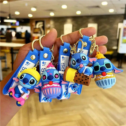 Color: Dark Silver - Wholesale Anime Disney Keychain Mickey Mouse Minnie Lilo & Stitch Cartoon Keyring Kawaii Key Chain Car Pendant Kids Toys Gifts