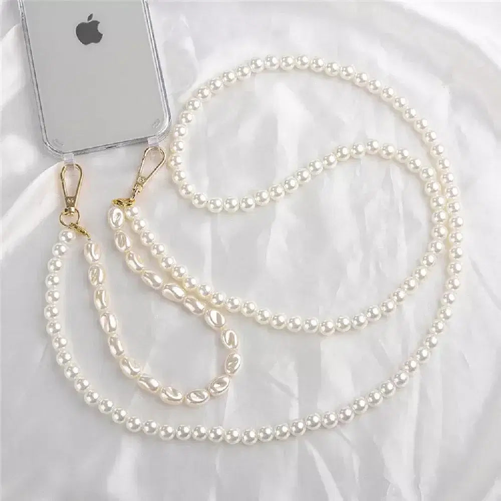 Color: Beige, Bundle: Case & Strap, Material: ABS - Crossbody Lanyard Necklace Pearl Bracelet Phone Case with Chain for Iphone 13 12 14 Pro Max 15 X XS 6S 7 8 Plus Cover with Strap