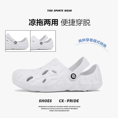 Color: PURPLE, Shoe Size: 41 - Men Summer Slippers Thick Sole Mens Clogs Sandals Hollow Breathable Flip Flops Sandals Shoes Fashion Beach Slippers