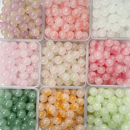 50 cuentas sueltas de vidrio de dos colores, estilo dulce, de 8 mm, para manualidades hechas a mano. 