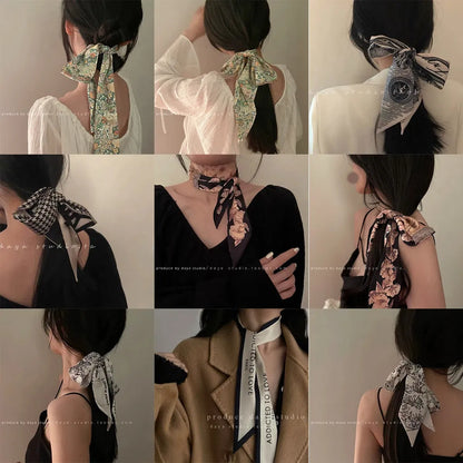 Color: Yellow, Size: XXS - Fashion Skinny Scarf Women Luxury letter Printing Tie Bag Handle Ribbon Hair Band Women's Headscarf New Lady Design Silk Scarves