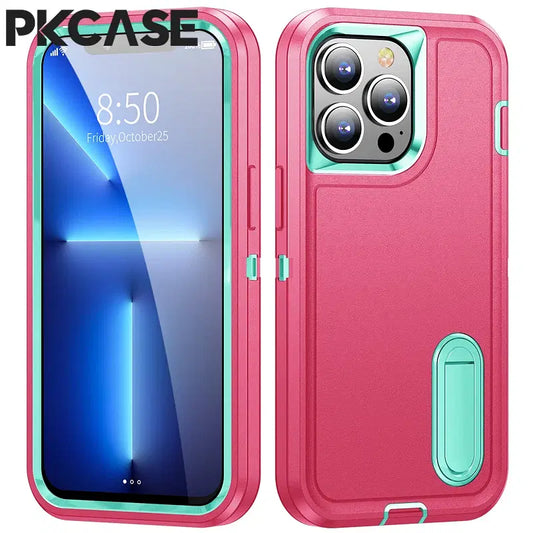 Color: Brown, Material: Nylon - PKCASE Shockproof Case For iPhone 13 Mini 12 11 Pro Max 6 7 8 Plus Bracket Protective Cover For iPhone X XS XR SE 2020 2022