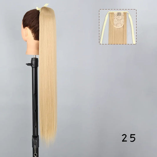Color: #14, Largo estirado: 34 pulgadas - AZQUEEN Postizo sintético liso con cola de caballo de 85 cm, extensiones de cabello con clip envolventes súper largas, cola de caballo para uso diario