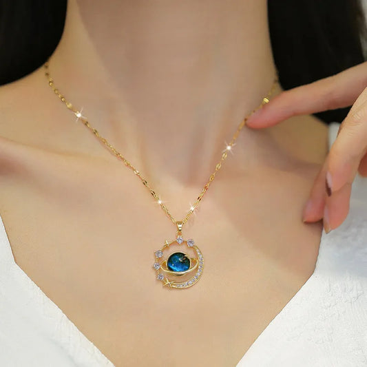 Planeta Estrellado, Charm de Lujo Ligero, Collar Completo de Diamantes, Versátil 