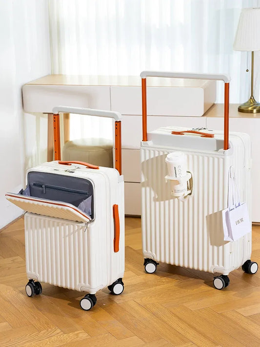 Color: Beige, Luggage Size: 20Inches 500mm - Wide Pull Rod Suitcase 2024 New Universal Wheel Small Lightweight Boarding Luggage 20 inch Password Lock Travel Case