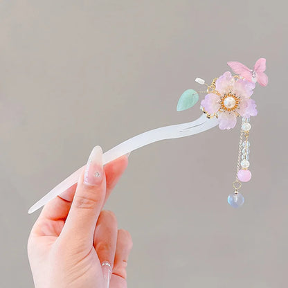 Elegante accesorio para el cabello de estilo chino con borla de flores esmaltadas románticas 