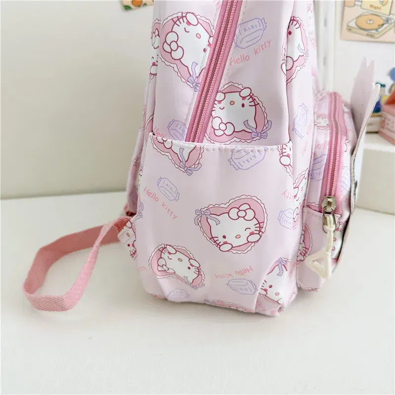 Color: Brown, Size: 16 inches - Anime Cartoon Kuromi Melody Cinnamoroll Backpack Boys Girls Cartoon Hello Kitty Kawaii Canvas Fashion Children's Schoolbag