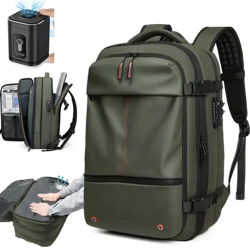 Color: NUDE - Vacpack Vacuum Compression Backpack Airback with Pump Men Waterproof Expandable Carry On Travel Backpack 17 inch Laptop Backpack