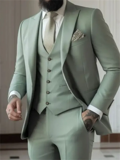 3 Piece Sage Green Men's Slim Fit Suits (Jacket+Vest+Pant) Wedding