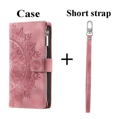 Color: Pink, Material: Wood - S24 Ultra S23 Plus S 22 CrossBody Strap Zipper Wallet Case for Samsung Galaxy S22 S23 FE S21 S20 23 24 Ultra Note 20 Book Cover