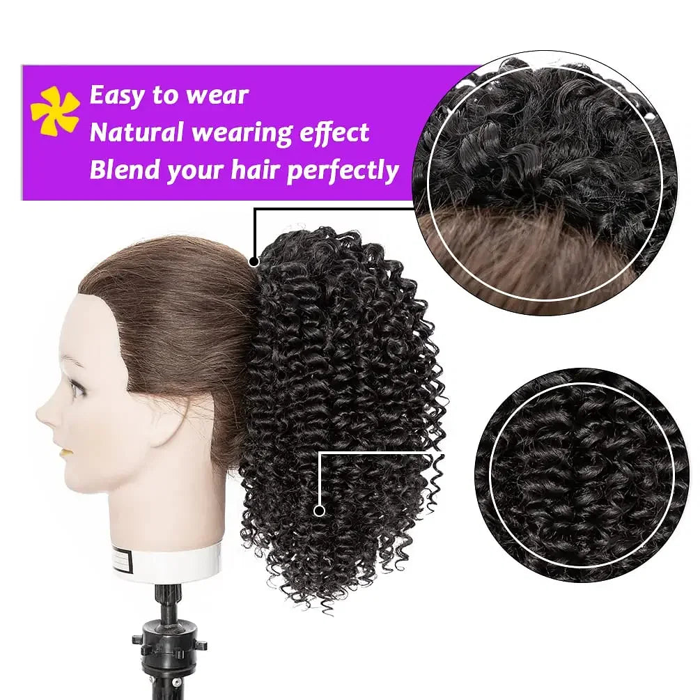 Color: T1B/30, Stretched Length: 20inches - Synthetic Short Afro Kinky Curly Ponytail Hair Piece for African American Ponytail Extension Afro Kinky Curly Ponytail for Women