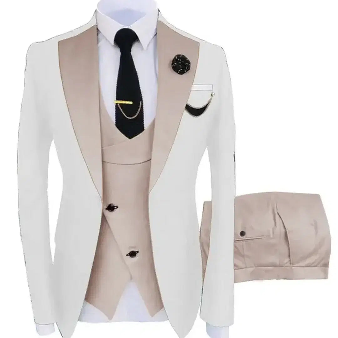 Color: Navy Blue, Size: 4XL - 3pcs Men Coat Business Formal Slim Fit Suit Costumes Pour Homme Set Party Vest Pants Wedding Blazer Verde Hombre Terno Masculino