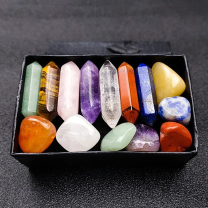 Juego de 14 piedras y cristales de cuarzo puntiagudos para la curación de chakras. 