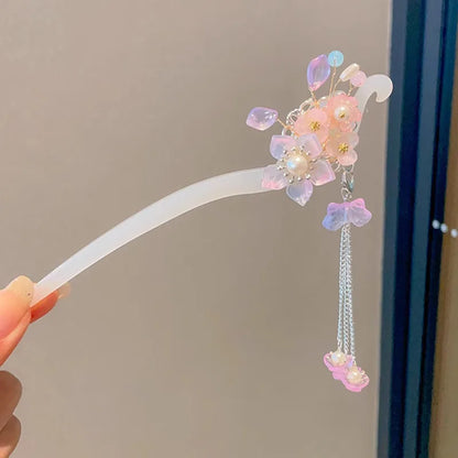 Elegante accesorio para el cabello de estilo chino con borla de flores esmaltadas románticas 