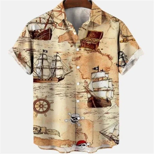 Color: Gold, Size: XXL - Summer Men's Dragon Pattern Element Shirt Social Casual Vintage Hawaiian Shirt 2023 New Oversize Short Sleeve Street Clothing