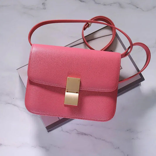 Color: Yellow, Size: L - Factory Genuine Leather Ladies Tofu Bag Luxury Design Handbag Purse Small Shoulder Brand Bag Purple Crossbody Bag for Women 2023