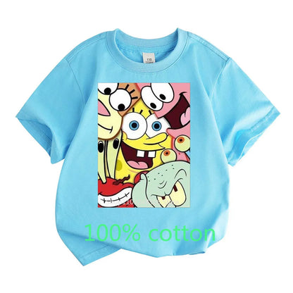 Color: Pink, Kid Size: 14T - Mr. Krabs Squidward  Sandy Spongebob T-shirt 100%Cotton  Children Round Neck Short-sleeved Boys Girls  Fashion Kids Clothes