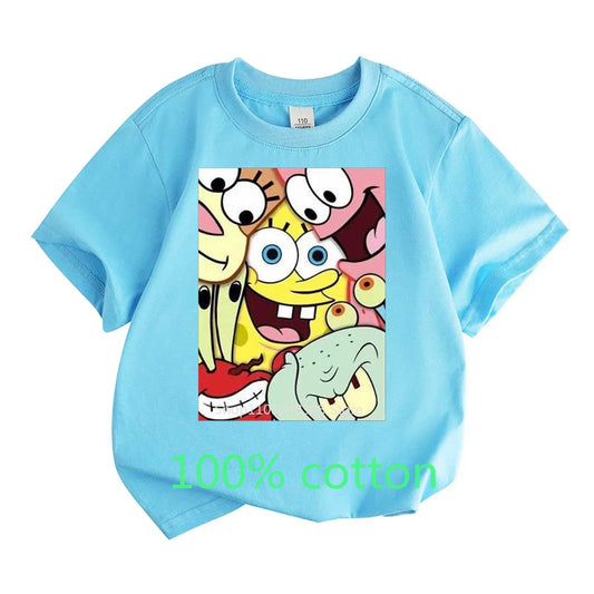 Color: Pink, Kid Size: 14T - Mr. Krabs Squidward  Sandy Spongebob T-shirt 100%Cotton  Children Round Neck Short-sleeved Boys Girls  Fashion Kids Clothes