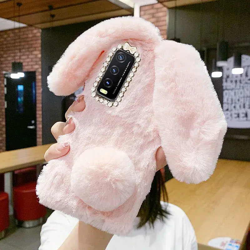 Color: SKY BLUE, Material: EVA - Warm Plush Rabbit Fluffy fur Cover for Samsung A15 A25 A35 A55 A14 A24 A34 A54 A13 A23 A33 A53 A12 A22 A32 A52 A51 Phone Case