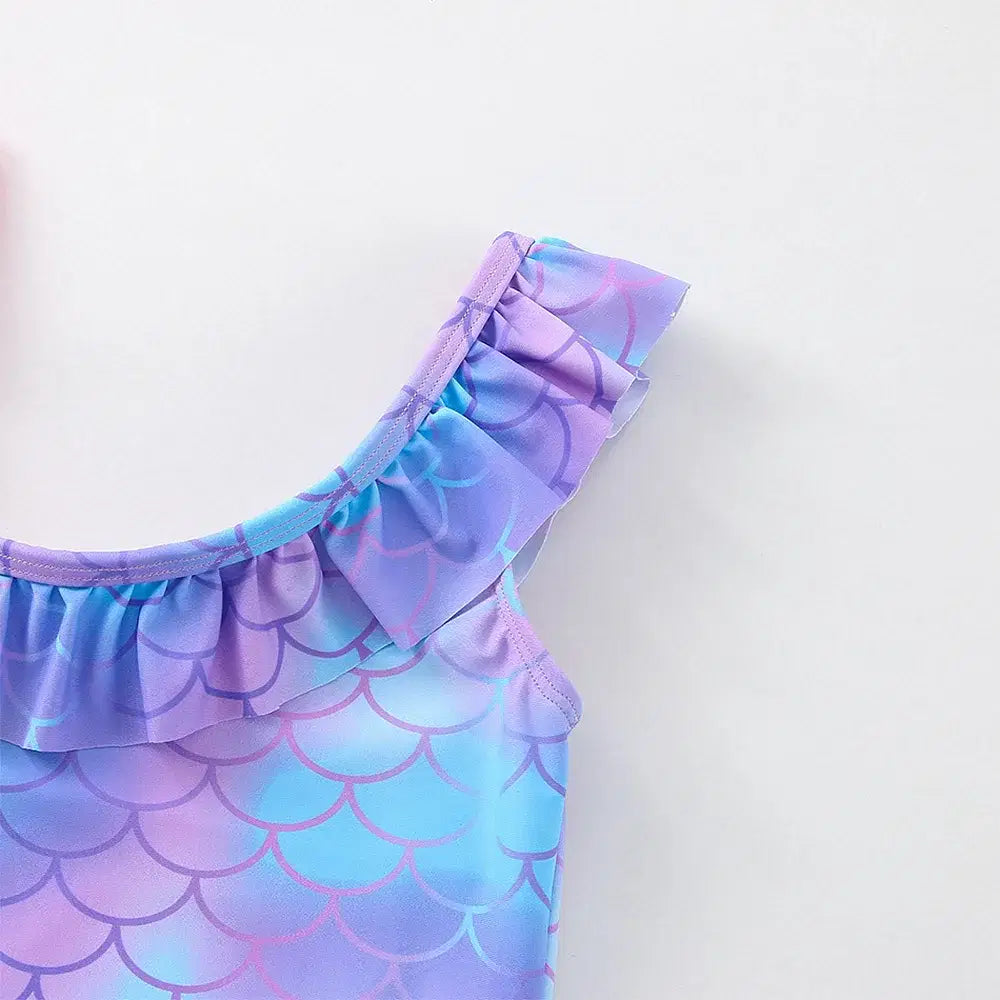 Color: Pink, Size: M - Stitch Girls Swimsuit Fashion Mermaid Fish Scale One-Piece Bathing Suits Children's Dresses Summer Swimwear Beach Suit Kids Wear