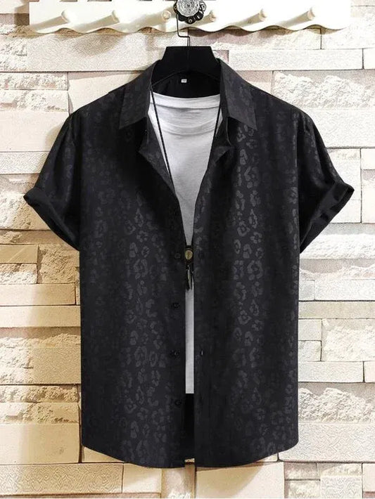 Color: GRIS, Talla: XXL - Camisas de hombre con rayas alternas, camisas minimalistas de verano, camisa informal de playa de manga corta, camisa de hombre para vacaciones en Hawái