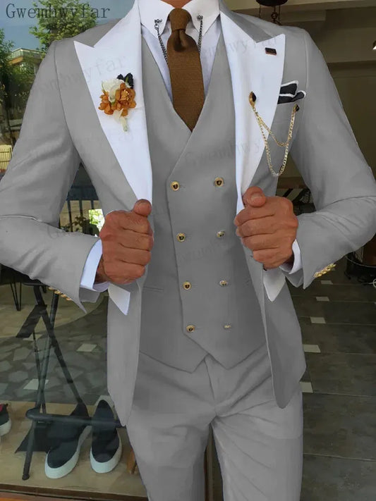 Color: SKY BLUE, Size: XXL - Gwenhwyfar Mint Green Groom Male Wedding Prom Suit Slim Fit Tuxedo Mens Formal Business Work Wear Suits 3Pcs (Jacket+Pants+Vest)