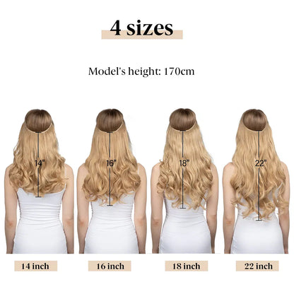 Color: 4/27HL, Stretched Length: 22INCHES - Synthetic No Clip Wave Hair Extensions Ombre Natural Black Blonde Pink One Piece False Hairpiece Fish Line Fake Hair Piece