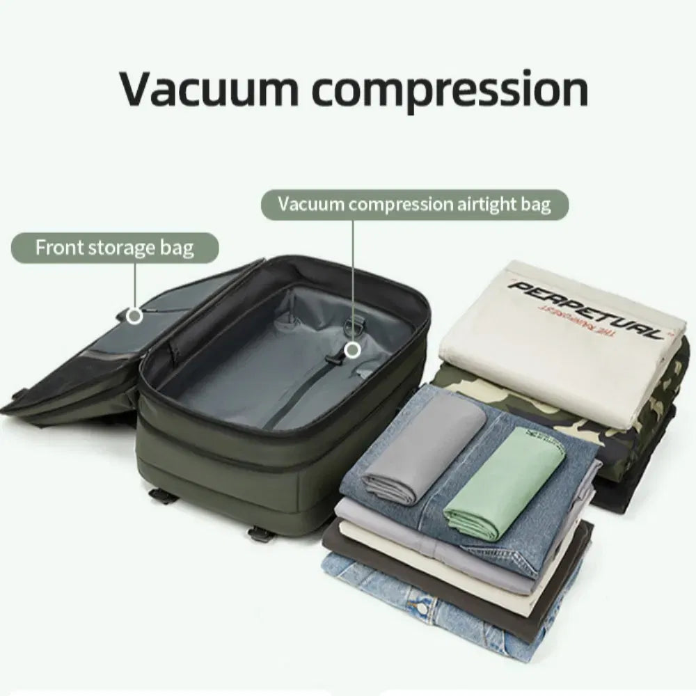 Color: NUDE - Vacpack Vacuum Compression Backpack Airback with Pump Men Waterproof Expandable Carry On Travel Backpack 17 inch Laptop Backpack