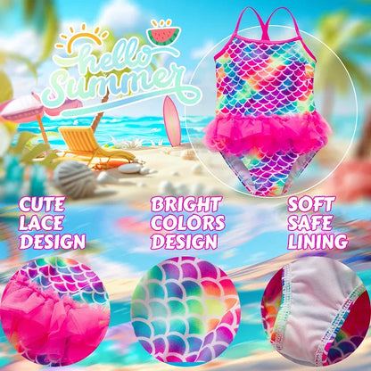 Color: Pink, Kid Size: 6M - Lilo Stitch Girl Swimsuit Summer One-Piece Swimwear Beachwear Pool Mermaid Fish Scale Print Bikini Bathing Outfit Swimming Wear