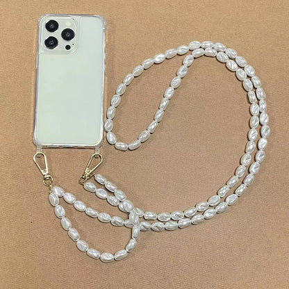 Color: Claret, Bundle: Case & Strap, Material: Denim - Korean Pearl Bracelets Chain Case with Lanyard Aesthetic Luxury Shell for Iphone 15 12 14 Pro Max XR X XS 7 8 Plus 15 Pro Cover