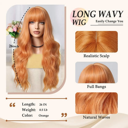 Color: T1B/27 - Orange synthetic wig with big waves for party, Halloween cosplay, daily use wig, high-temperature hair accessory