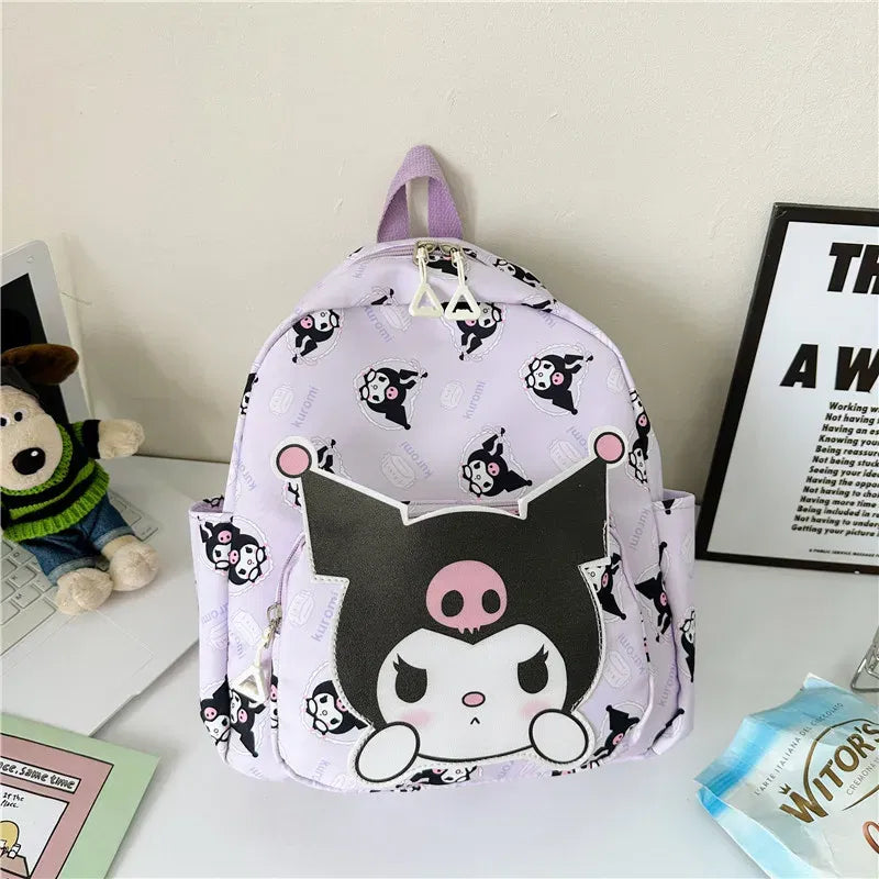 Color: Brown, Size: 16 inches - Anime Cartoon Kuromi Melody Cinnamoroll Backpack Boys Girls Cartoon Hello Kitty Kawaii Canvas Fashion Children's Schoolbag