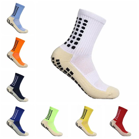 Color: Blue - Anti-slip Soccer Women Men Outdoor Sport Grip Football Yoga Socks