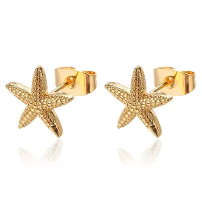 Vintage Summer Starfish Stainless Steel Stud Earrings For Women Simple
